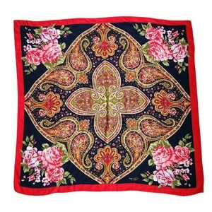 Tidi Silk Scarf Floral Print Large Floral Paisley Red Blue Colorful Logo